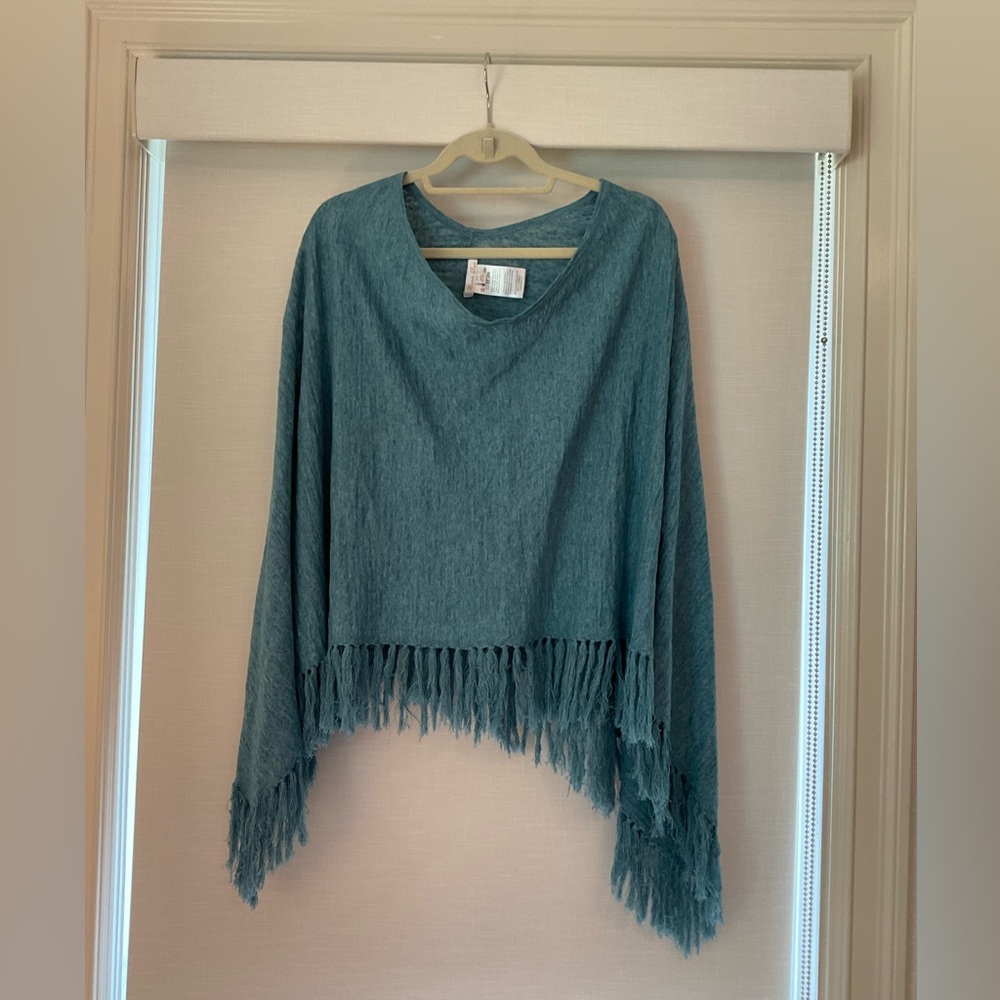 Minnie Rose Teal Fringe Poncho- Small